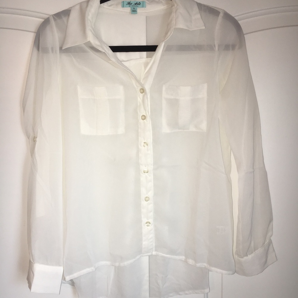 Sheer white button down blouse